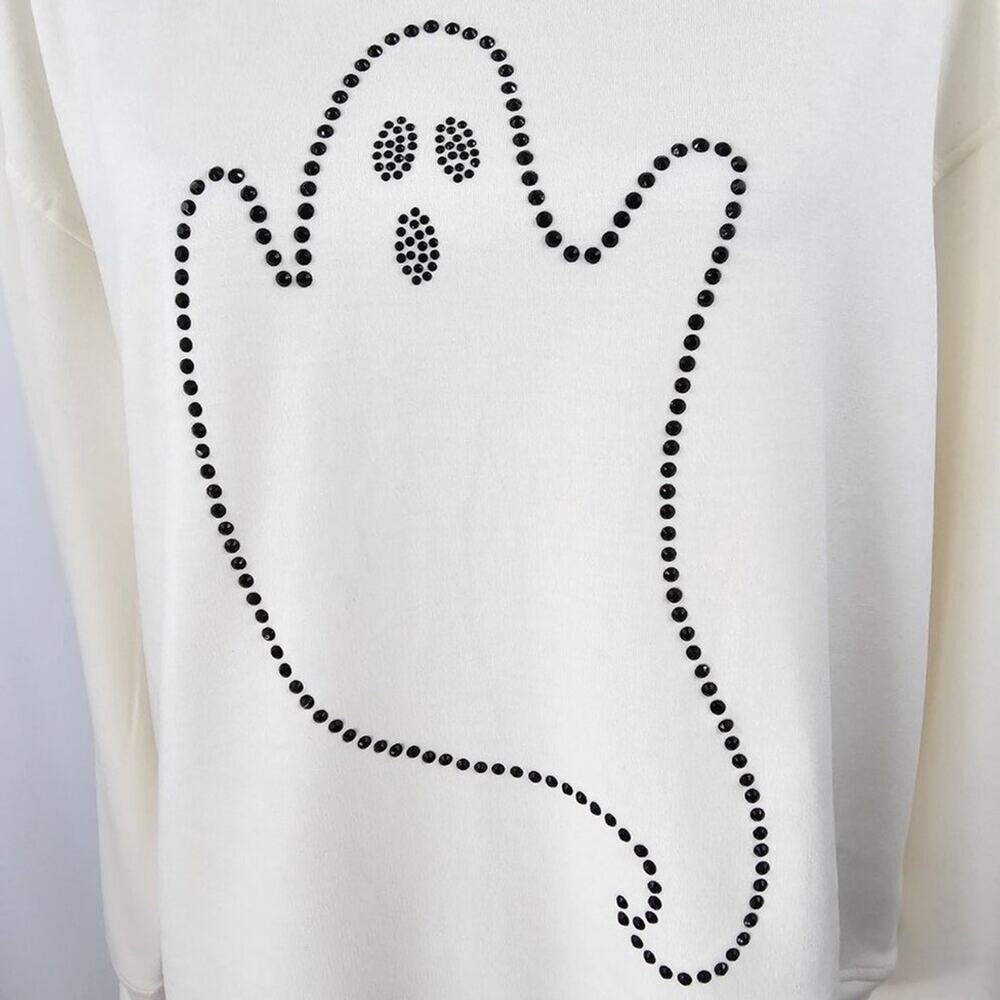 Jane Delancey Cream Rhinestone Ghost Long Sleeve Top Women's Size L NWOT - Picture 3 of 15